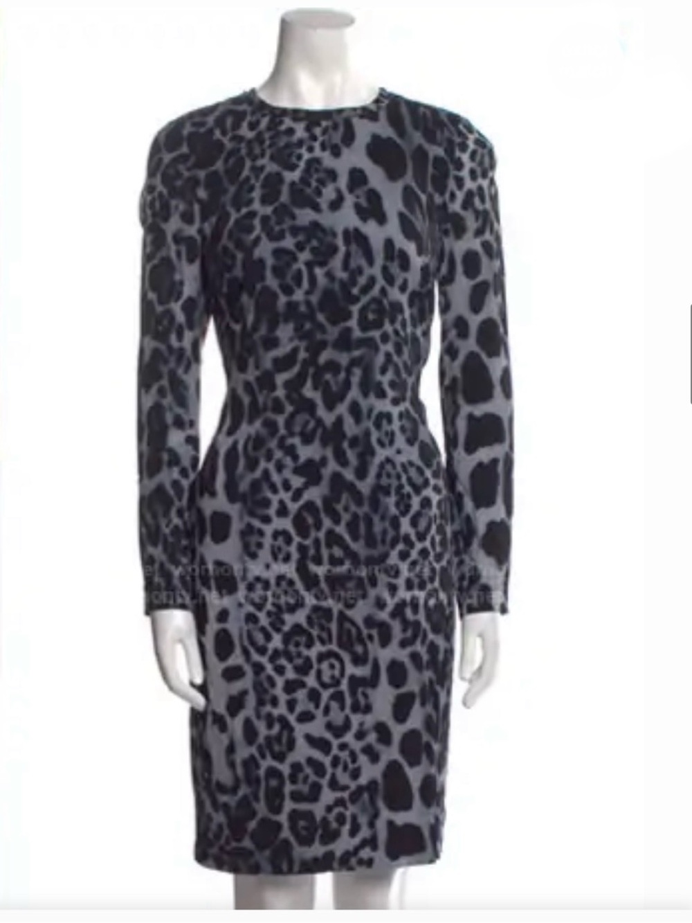 PER SE by CARLISLE • GORGEOUS Silk Gray Blue & Black Leopard Long Sleeve Dress - Picture 3 of 16